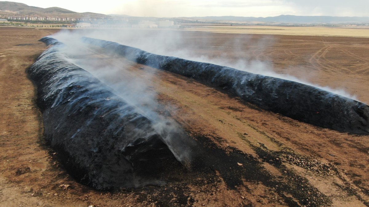 Elazığ'da arazi alev alev yandı. 400 tonluk saman kül oldu