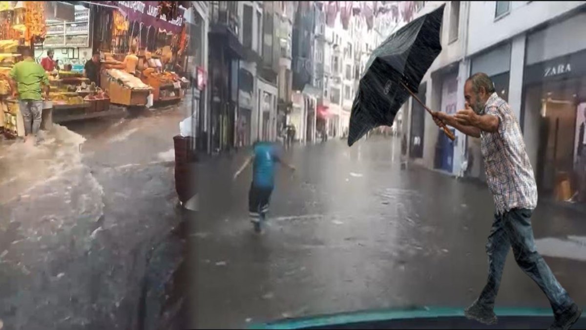 İstanbul'u sağanak vurdu. Mısır Çarşısı girişi sular altında, tramvay seferleri durdu