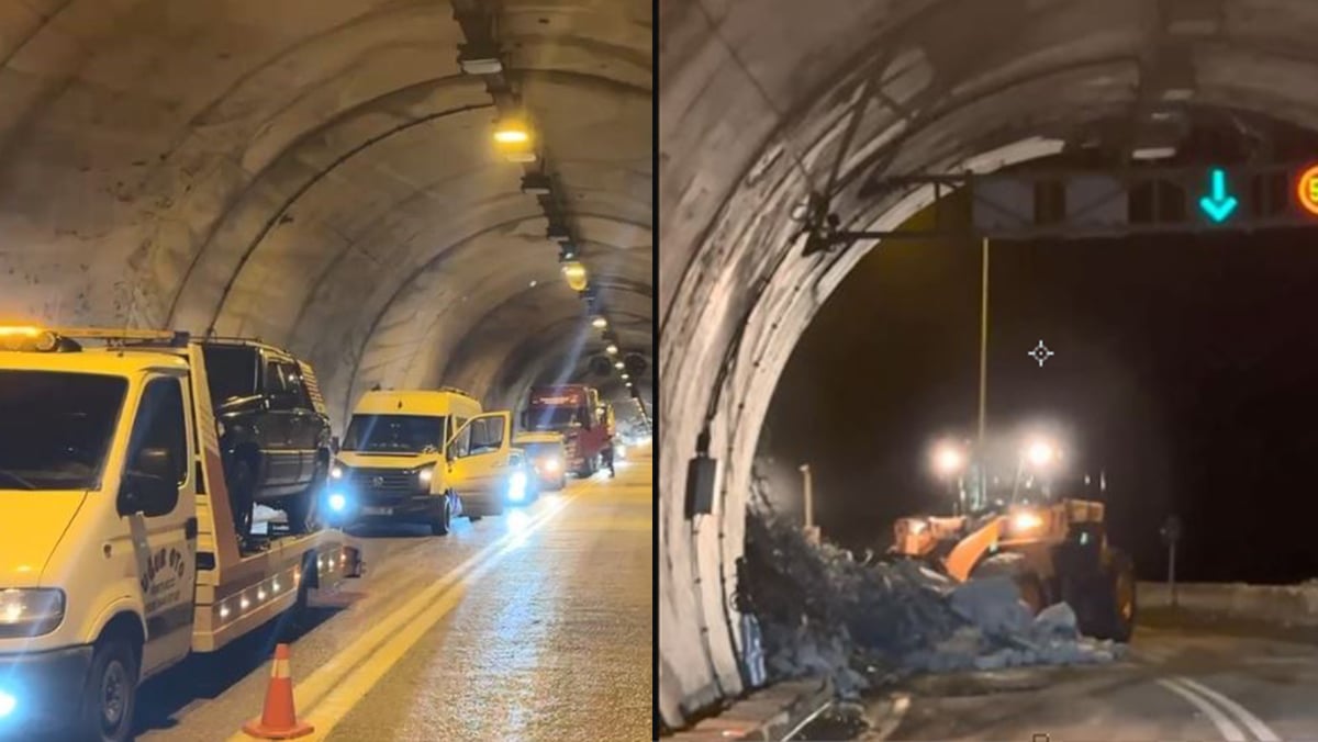 Tünel girişinde heyelan: Yol trafiğe kapandı