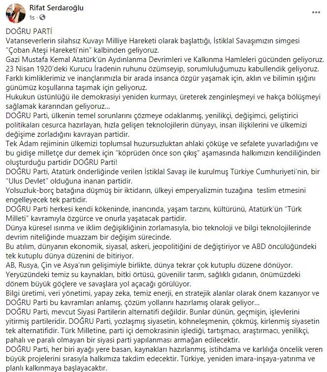 Doğru Parti Genel Başkanı Rifat Serdaroğlu iktidar olurlarsa ilk yapacaklarını açıkladı. Kim Türk Milletinin bir kuruşunu haksızca yemişse o kişi yargılanacak ve bunlar hazineye devredilecek - Resim : 1