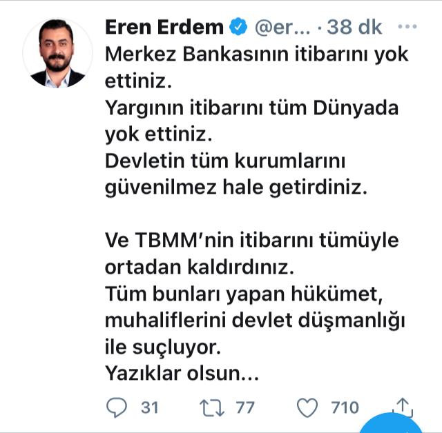 CHP'li Eren Erdem’den hükümete zehir gibi tepki. Tüm bunları yapan hükümet muhaliflerini devlet düşmanlığı ile suçluyor - Resim : 1