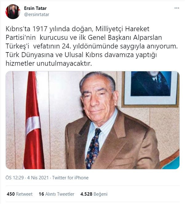 Ersin Tatar'dan Alparslan Türkeş paylaşımı - Resim : 1