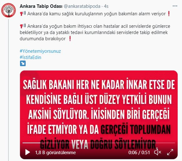Tabip Odası Sağlık Bakanı inkar etse de diyerek paylaştı. Yoğun bakımlarla ilgili çok kötü haber geldi - Resim : 1