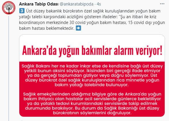 Tabip Odası Sağlık Bakanı inkar etse de diyerek paylaştı. Yoğun bakımlarla ilgili çok kötü haber geldi - Resim : 4