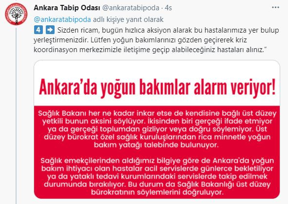 Tabip Odası Sağlık Bakanı inkar etse de diyerek paylaştı. Yoğun bakımlarla ilgili çok kötü haber geldi - Resim : 5