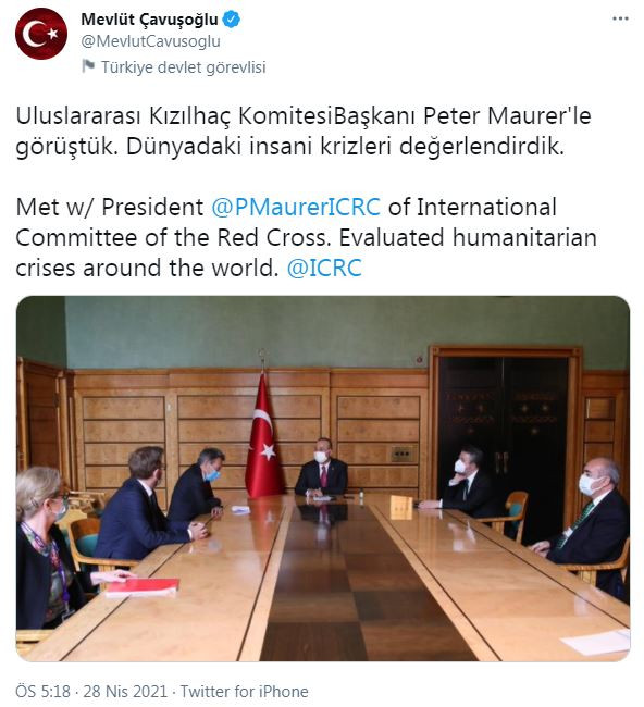 Bakan Çavuşoğlu, Uluslararası Kızılhaç Komitesi Başkanı ile görüştü - Resim : 1