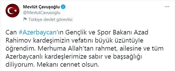 Bakan Çavuşoğlu'ndan Azerbaycanlı bakan için taziye mesajı - Resim : 1