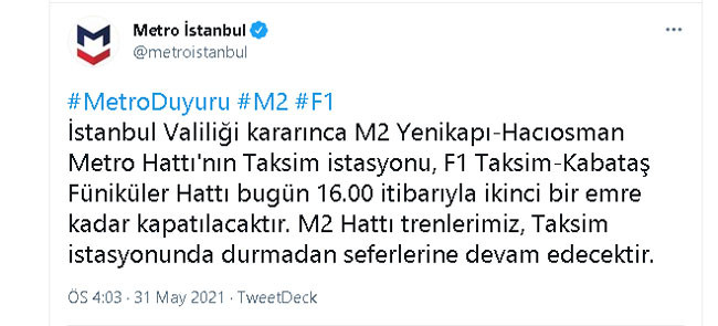 Metro İstanbul duyurdu! Taksim istasyonu kapatıldı - Resim : 1