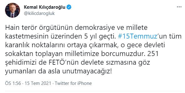 Kılıçdaroğlu'ndan 15 Temmuz mesajı - Resim : 1