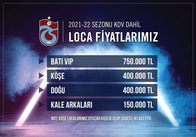 Trabzonspor'da loca fiyatları belli oldu - Resim : 1