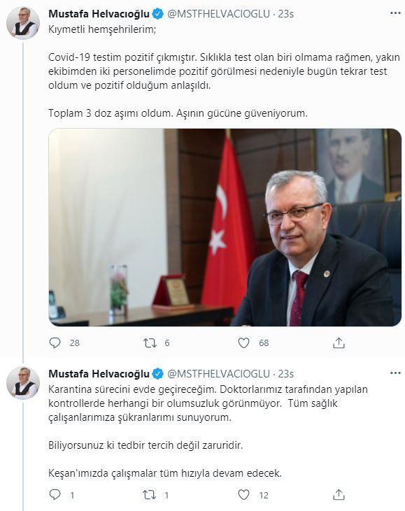 3 doz aşı olan belediye başkanı korona virüse yakalandığını açıkladı - Resim : 1