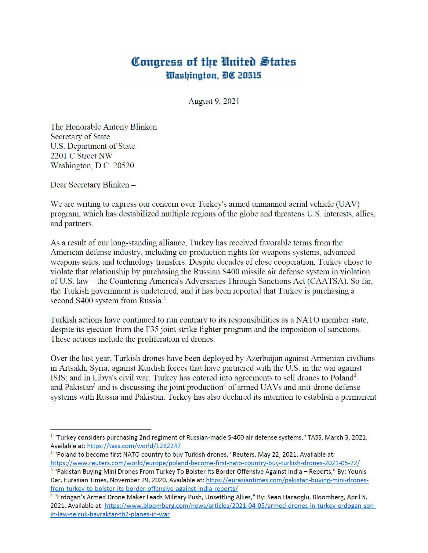 ABD’li 27 Kongre Üyesinden Türkiye’ye 'İHA ve SİHA' yaptırımı talebi - Resim : 1