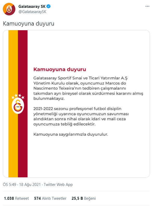 Galatasaray beklenen Marcao kararını açıkladı - Resim : 1