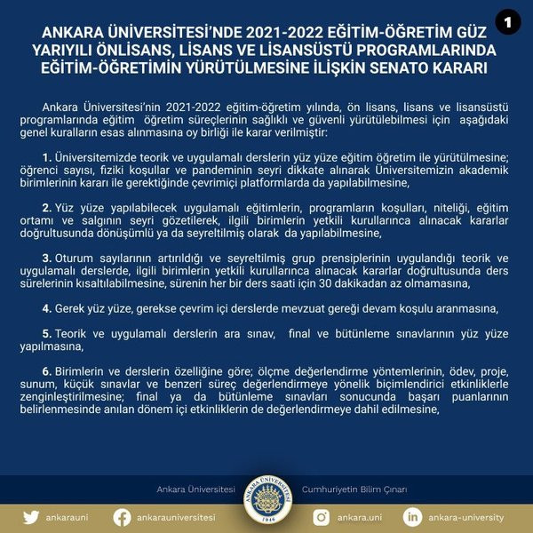 Ankara Üniversitesi'nden yüz yüze eğitim açıklaması - Resim : 1