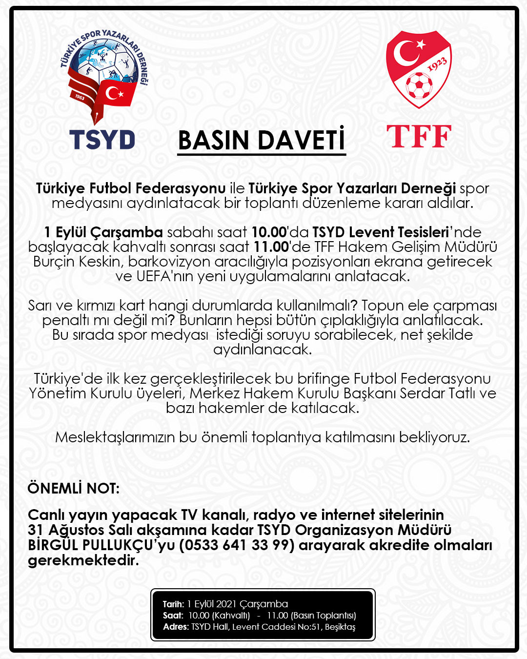 TFF ve TSYD'den basın mensupları için bilgilendirme toplantısı - Resim : 1