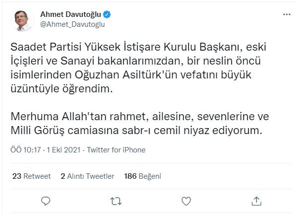 Ahmet Davutoğlu'ndan Oğuzhan Asiltürk paylaşımı - Resim : 1