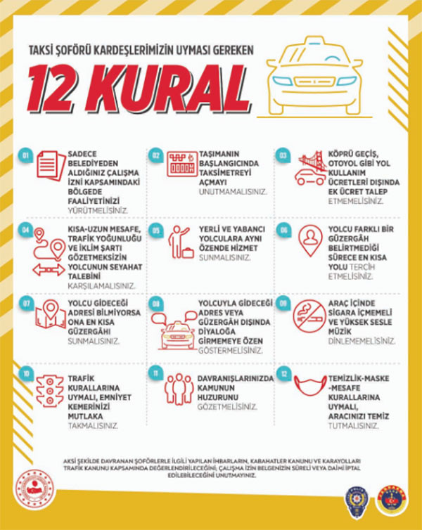 İçişleri Bakanlığı'ndan taksicilere 12 kural hatırlatması - Resim : 1