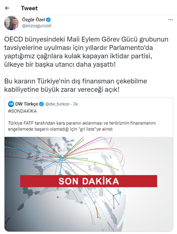 Türkiye'nin gri listeye alınmasıyla ilgili CHP'den ilk tepki geldi - Resim : 1