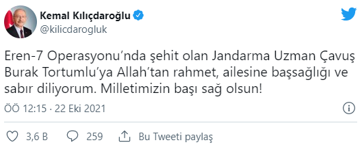 Kılıçdaroğlu'ndan şehit asker Tortumlu için başsağlığı mesajı - Resim : 1