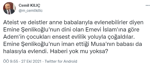 “Ölümüne AKP’liyim” diyen yazar Emine Şenlikoğlu şoke eden sözler: Deist adam kızıyla evlenebilir, sorun yok - Resim : 1