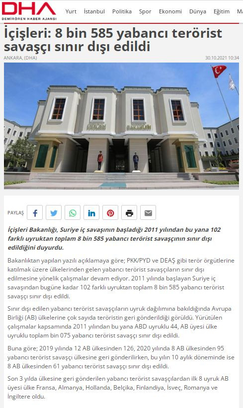İçişleri Bakanlığı açıkladı: 8 bin 585 yabancı terörist savaşçı sınır dışı edildi - Resim : 1