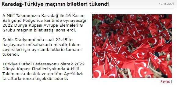 Karadağ-Türkiye maçının biletleri tükendi - Resim : 1