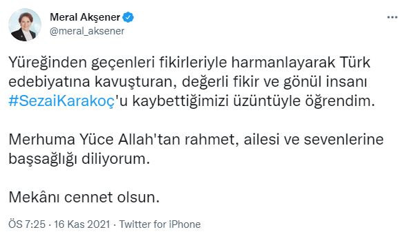 Meral Akşener'den Sezai Karakoç açıklaması - Resim : 1
