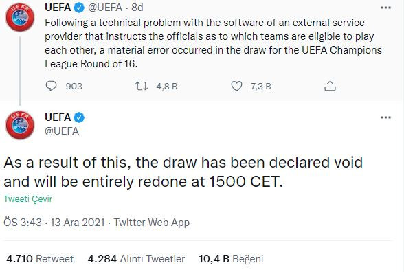 Son dakika… Son dakika… Şampiyonlar Ligi kurası tekrar çekilecek - Resim : 1