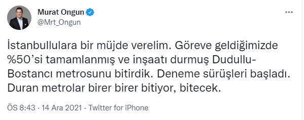 İBB Sözcüsü Murat Ongun’dan metro müjdesi - Resim : 1