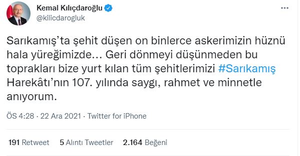 Kılıçdaroğlu'ndan Sarıkamış şehitleri mesajı - Resim : 1