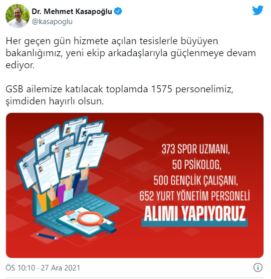 Gençlik ve Spor Bakanlığı kaç personel alacağını duyurdu - Resim : 1