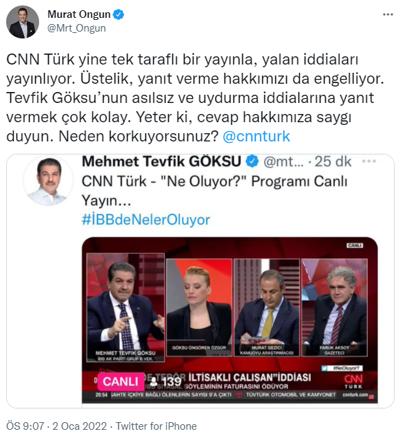 İBB Sözcüsü Murat Ongun’dan CNN Türk’e sert tepki - Resim : 1