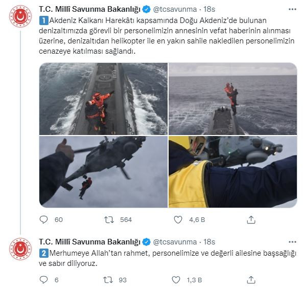 Annesi vefat etti. Denizaltından helikopterle alındı cenazeye yetiştirildi - Resim : 1