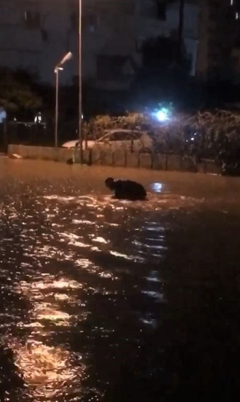 Sular altında kalan arazide biri yüzdü diğeri kürek çekti - Resim : 5