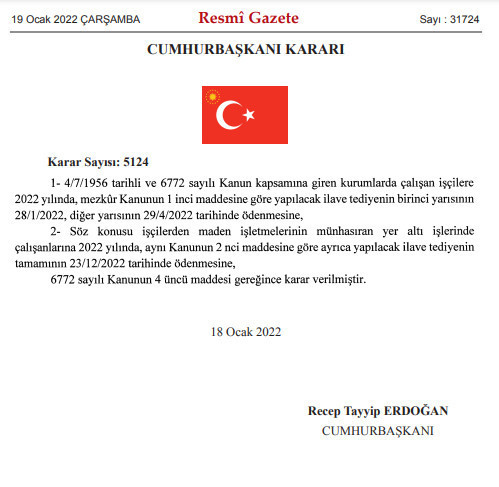 Kamu işçilerine ek ödeme tarihleri Resmi Gazete'de yayımlandı - Resim : 1