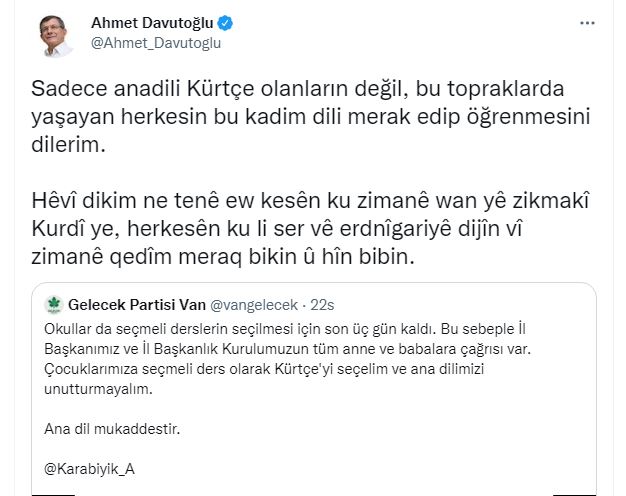 Van'dan Kürtçe ders talebine Davutoğlu'dan destek: Herkes öğrenmeli - 190120222145107610985 1
