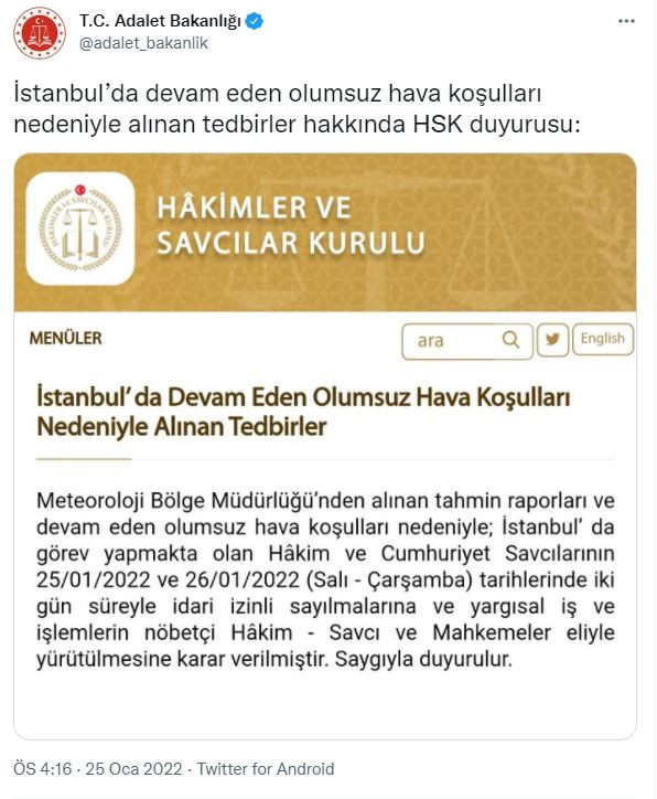 İstanbul’da hakim ve savcılara iki gün izin - Resim : 1