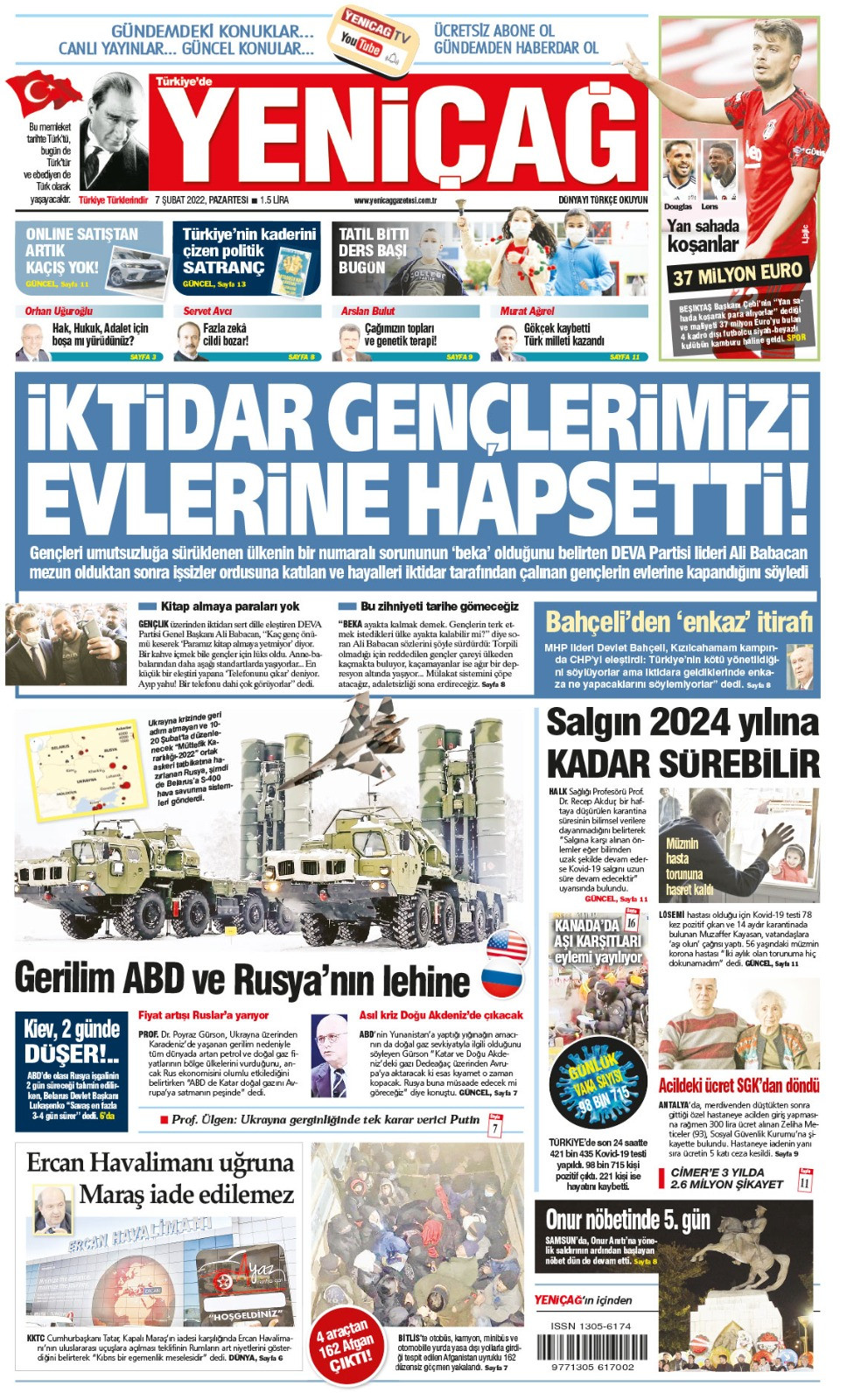 Yeniçağ Gazetesi bugün bu manşetle çıktı (07 Şubat 2022) - Resim : 1