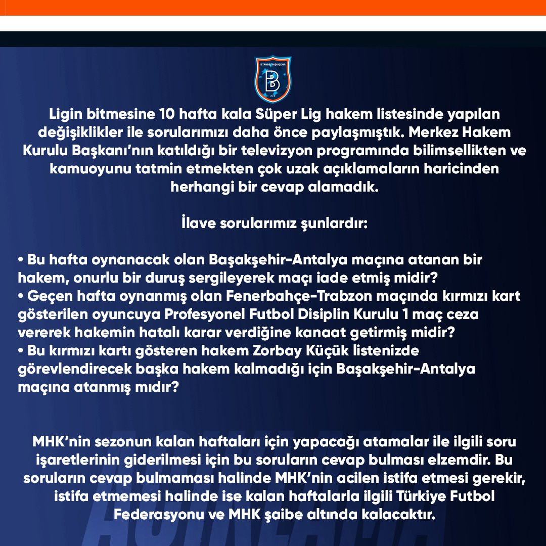 Başakşehir'den MHK'ya 3 soru! Şaibe vurgusu... - Resim : 1