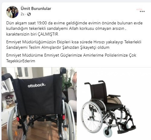 Milli sporcunun tekerlekli sandalyesi çalındı - Resim : 1