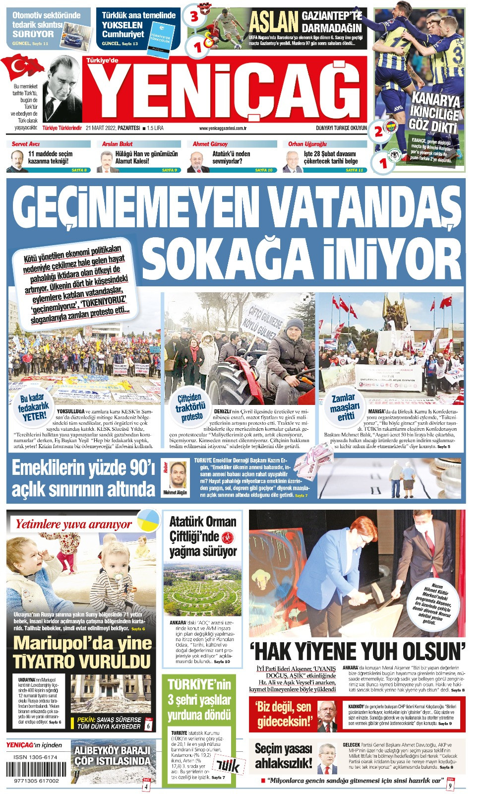 Yeniçağ Gazetesi bugün bu manşetle çıktı (21 Mart 2022) - Resim : 1