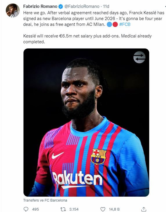 Fabrizio Romano duyurdu: Franck Kessie Barcelona'da - Resim : 1