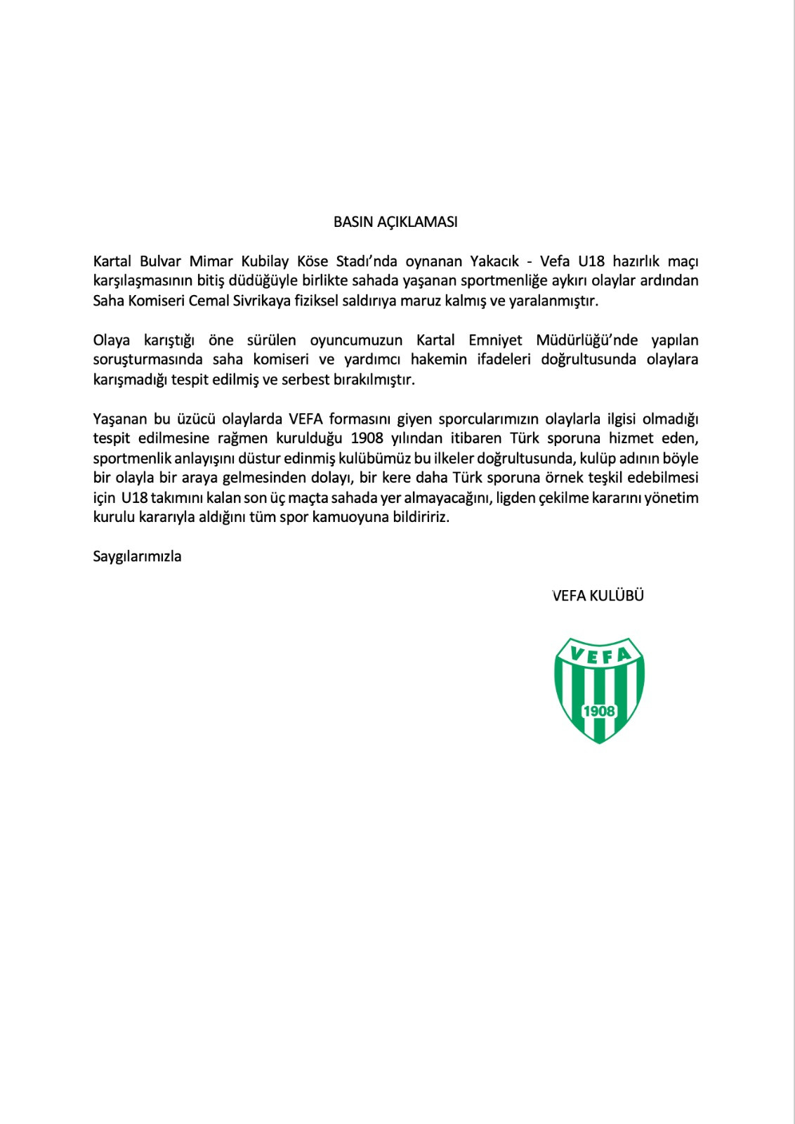 Vefa'dan ligden çekilme kararı! Başkan Mehmet Sütçüoğlu'ndan alkışlanacak hareket - Resim : 2