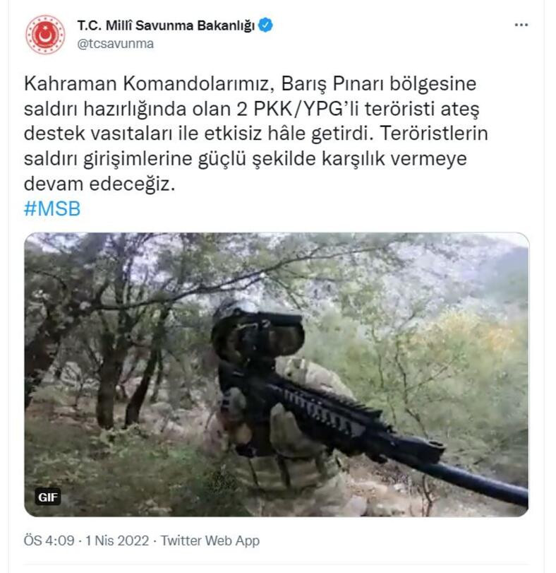 MSB duyurdu! 2 PKK/YPG'li terörist etkisiz hale getirildi.... - Resim : 1