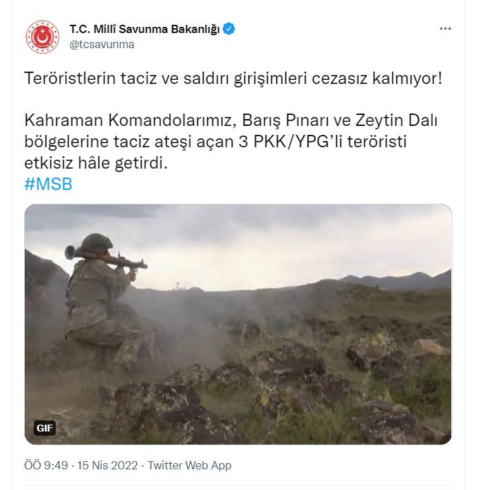 Barış Pınarı ve Zeytin Dalı bölgelerinde 3 terörist etkisiz hale getirildi - Resim : 1