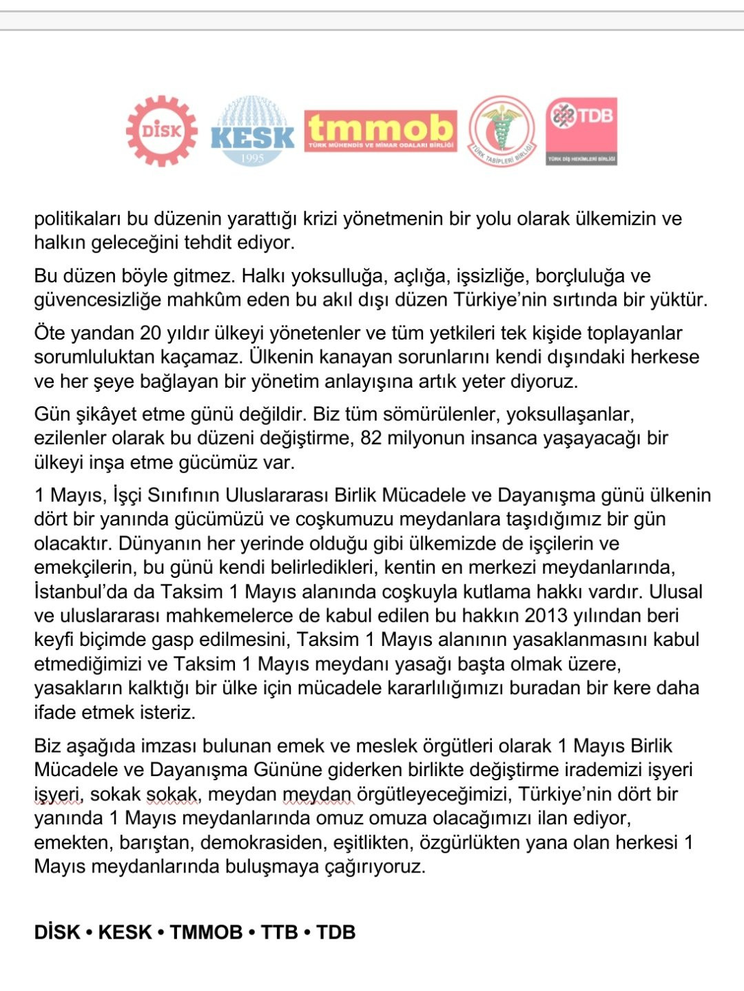 Disk'ten 1 Mayıs açıklaması - Resim : 2