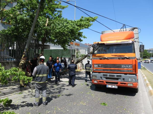 Tellere takılan TIR elektrik direklerini devirdi - Resim : 2