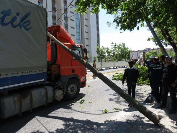 Tellere takılan TIR elektrik direklerini devirdi - Resim : 4