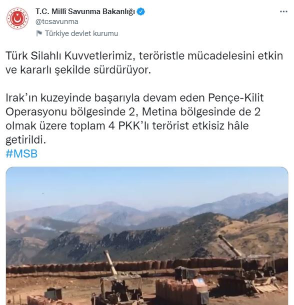 MSB açıkladı. 4 terörist etkisiz hale getirildi (19 Mayıs 2022) - Resim : 1