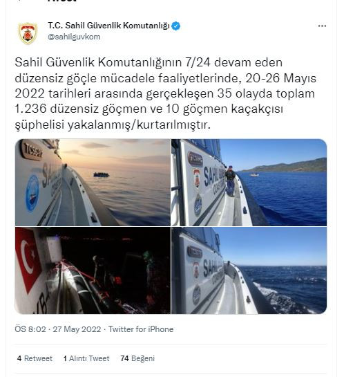 Sahil Güvenlik bir haftada 35 olaya müdahale etti bin 236 düzensiz göçmen yakalandı - Resim : 1